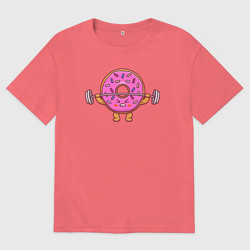 Мужская футболка оверсайз Пончик со штангой / Коралловый – фото 1
