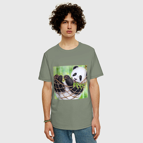 Мужская футболка оверсайз Панда медвед / Авокадо – фото 3