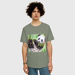Футболка оверсайз мужская Панда медвед, цвет: авокадо — фото 2