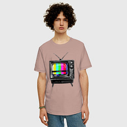 Футболка оверсайз мужская Старый телевизор no signal, цвет: пыльно-розовый — фото 2