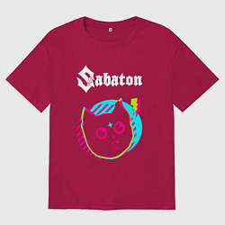 Футболка оверсайз мужская Sabaton rock star cat, цвет: маджента