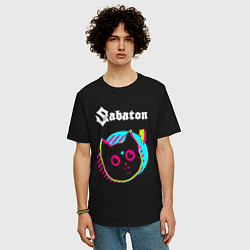 Футболка оверсайз мужская Sabaton rock star cat, цвет: черный — фото 2