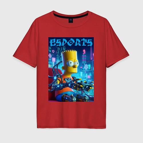 Мужская футболка оверсайз Cyber Bart Simpson - esport / Красный – фото 1