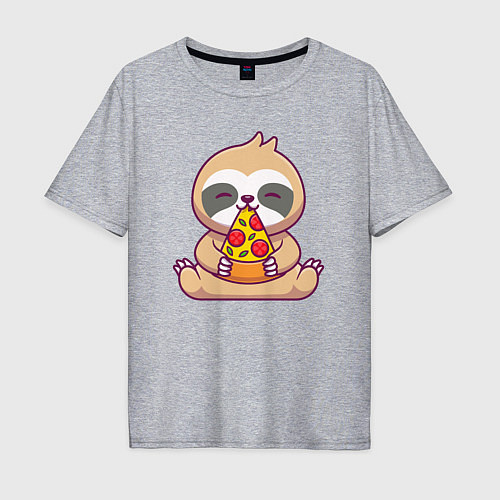 Мужская футболка оверсайз Ленивец ест пиццу / Меланж – фото 1