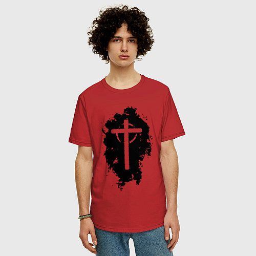 Мужская футболка оверсайз Крест католический графика / Красный – фото 3