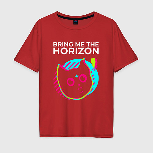 Мужская футболка оверсайз Bring Me the Horizon rock star cat / Красный – фото 1