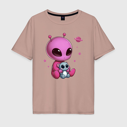 Мужская футболка оверсайз Ребенок пришелец девочка / Пыльно-розовый – фото 1
