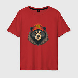 Мужская футболка оверсайз Русский медведь в шапке с гербом