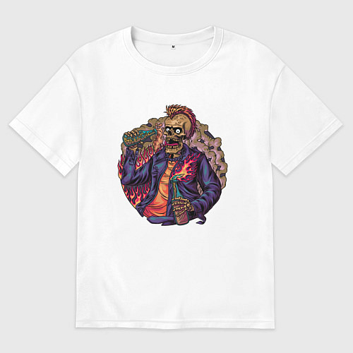 Мужская футболка оверсайз Скелет панк пьет виноводочное / Белый – фото 1