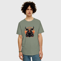 Футболка оверсайз мужская Дзен-бык с цветами, цвет: авокадо — фото 2