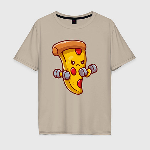 Мужская футболка оверсайз Пицца на спорте / Миндальный – фото 1