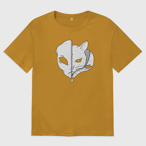 Мужская футболка оверсайз Кошка - инопланетянин / Горчичный – фото 1