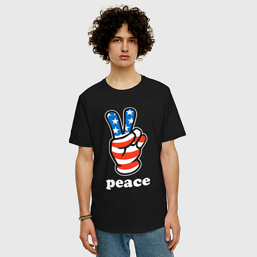 Мужская футболка оверсайз USA peace / Черный – фото 3