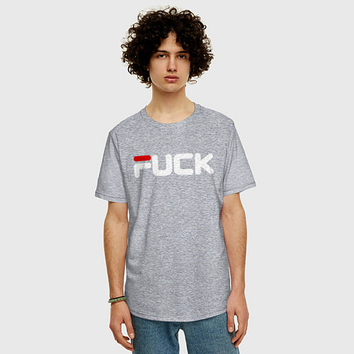 Мужская футболка оверсайз Fck - brand title / Меланж – фото 3