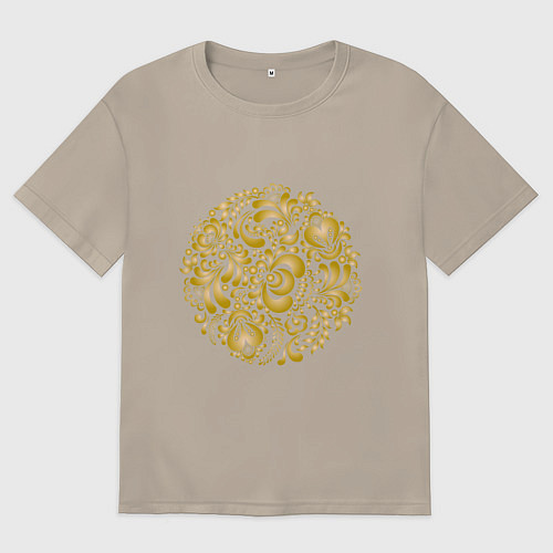 Мужская футболка оверсайз Золотые узоры гжель / Миндальный – фото 1
