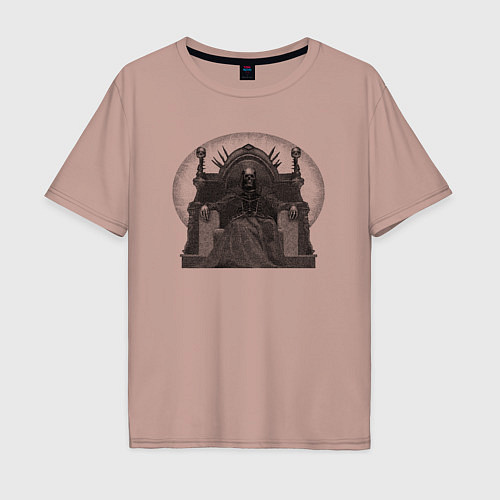 Мужская футболка оверсайз Трон со скелетом чб / Пыльно-розовый – фото 1
