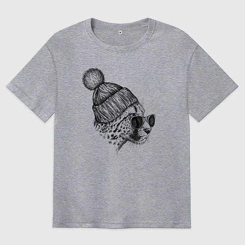 Мужская футболка оверсайз Гепард в шапке / Меланж – фото 1