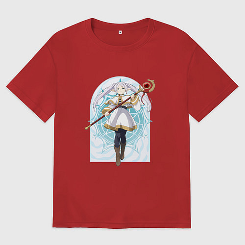 Мужская футболка оверсайз Фрирен с посохом / Красный – фото 1