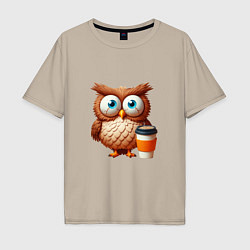 Мужская футболка оверсайз Растрепанная сова с кофе