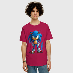 Футболка оверсайз мужская Sonic - poster style, цвет: маджента — фото 2