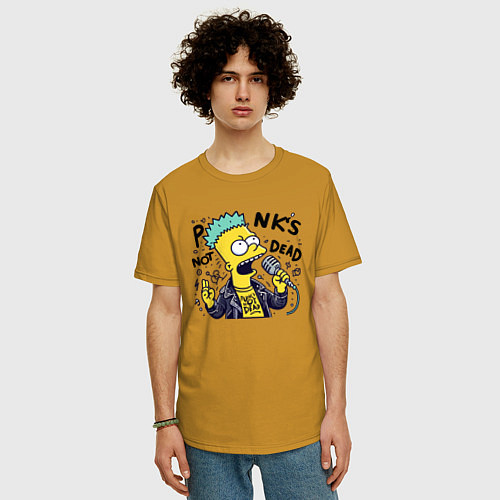 Мужская футболка оверсайз Bart Simpson - punks not dead / Горчичный – фото 3
