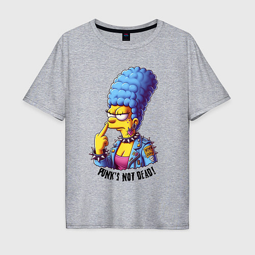 Мужская футболка оверсайз Marge Simpson - punks not dead motto / Меланж – фото 1