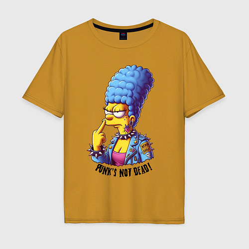 Мужская футболка оверсайз Marge Simpson - punks not dead motto / Горчичный – фото 1