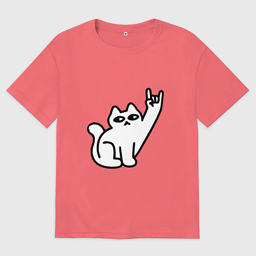 Мужская футболка оверсайз Рок кот мем / Коралловый – фото 1