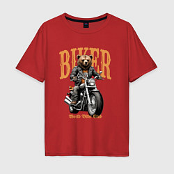Мужская футболка оверсайз Байкер медведь на мотоцикле