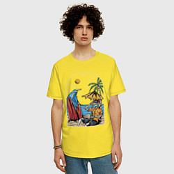 Футболка оверсайз мужская Скелет на отдыхе под пальмой, цвет: желтый — фото 2