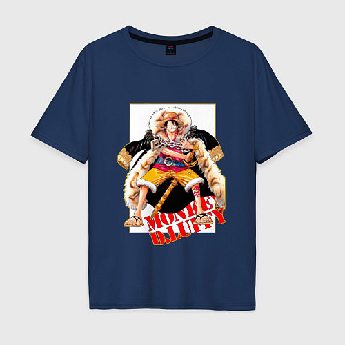 Мужская футболка оверсайз Луффи из аниме и манги One Piece / Тёмно-синий – фото 1