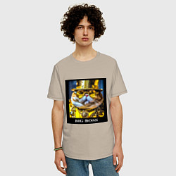 Футболка оверсайз мужская Мем кот барон в стиле стимпанк: big boss, цвет: миндальный — фото 2