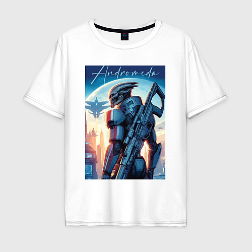 Мужская футболка оверсайз Mass Effect - alien andromeda ai art / Белый – фото 1