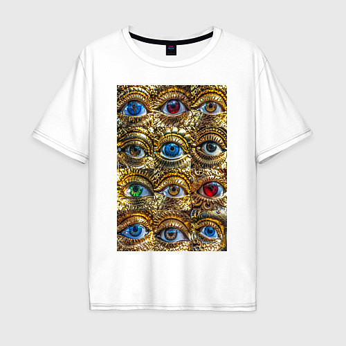 Мужская футболка оверсайз Глаза разноцветные из золота в стиле стимпанк / Белый – фото 1