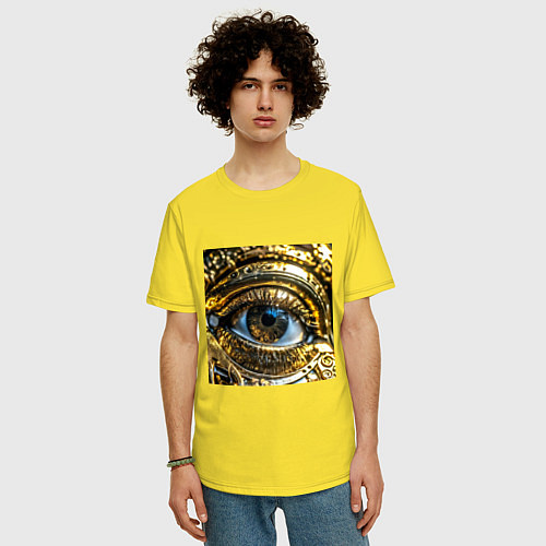 Мужская футболка оверсайз Глаз металлический желтого цвета в стиле стимпанк / Желтый – фото 3