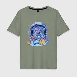 Футболка оверсайз мужская Собака космонавт, цвет: авокадо