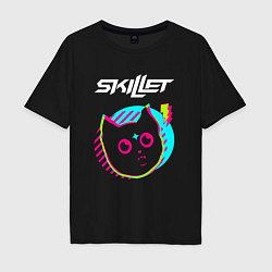 Футболка оверсайз мужская Skillet rock star cat, цвет: черный