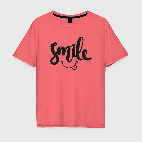 Мужская футболка оверсайз Funny smile / Коралловый – фото 1