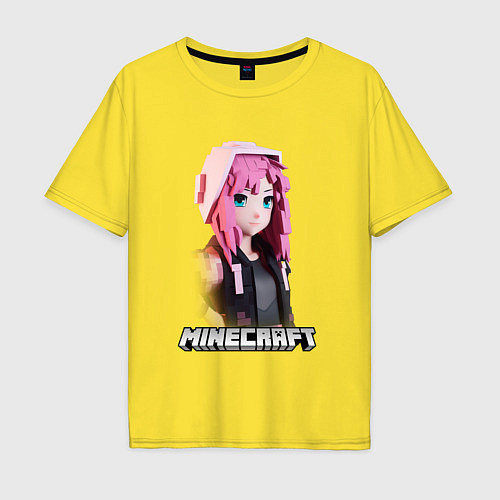 Мужская футболка оверсайз Minecraft девушка розовые волосы / Желтый – фото 1