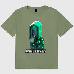 Мужская футболка оверсайз Minecraft зеленая девушка