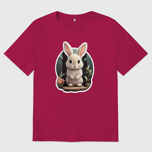 Мужская футболка оверсайз Маленький пушистый кролик / Маджента – фото 1
