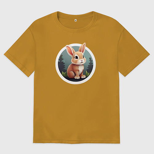 Мужская футболка оверсайз Маленький пушистый кролик / Горчичный – фото 1