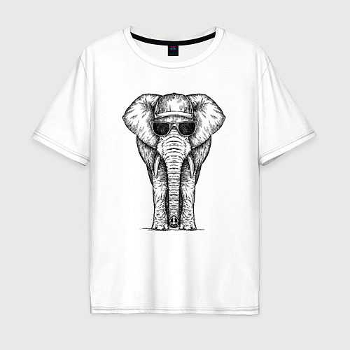 Мужская футболка оверсайз Слон в панаме / Белый – фото 1