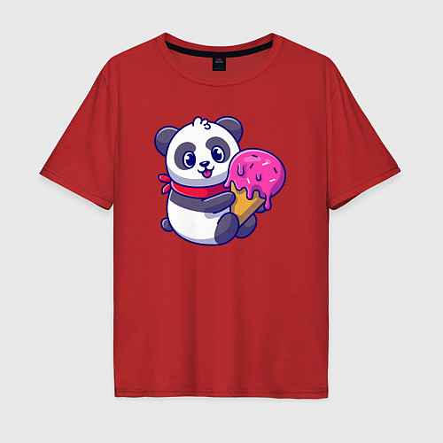Мужская футболка оверсайз Панда и мороженое / Красный – фото 1