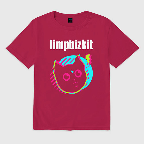 Мужская футболка оверсайз Limp Bizkit rock star cat / Маджента – фото 1