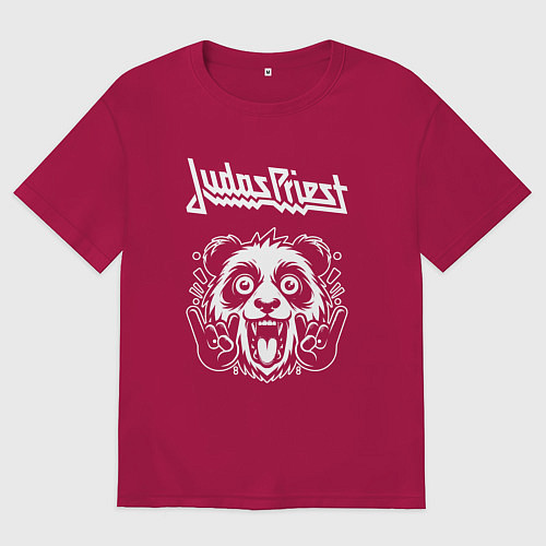 Мужская футболка оверсайз Judas Priest rock panda / Маджента – фото 1