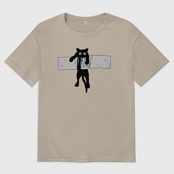 Футболка оверсайз мужская Кот на скотче, цвет: миндальный