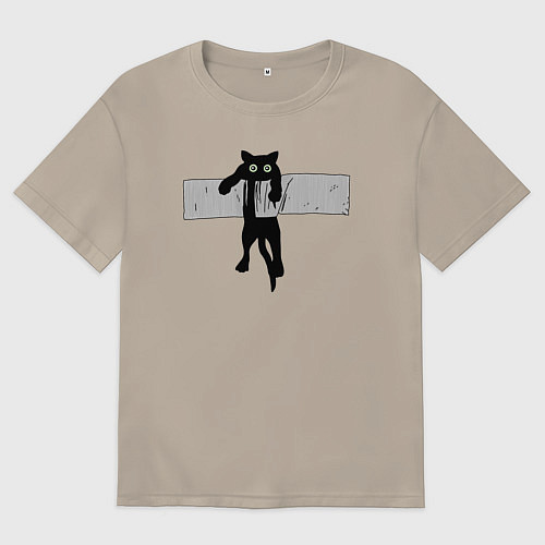 Мужская футболка оверсайз Кот на скотче / Миндальный – фото 1