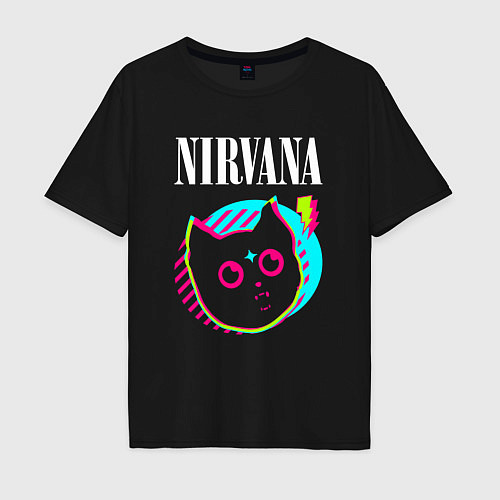 Мужская футболка оверсайз Nirvana rock star cat / Черный – фото 1
