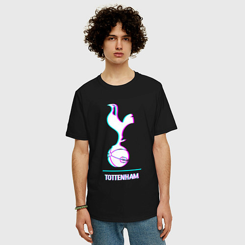 Мужская футболка оверсайз Tottenham FC в стиле glitch / Черный – фото 3